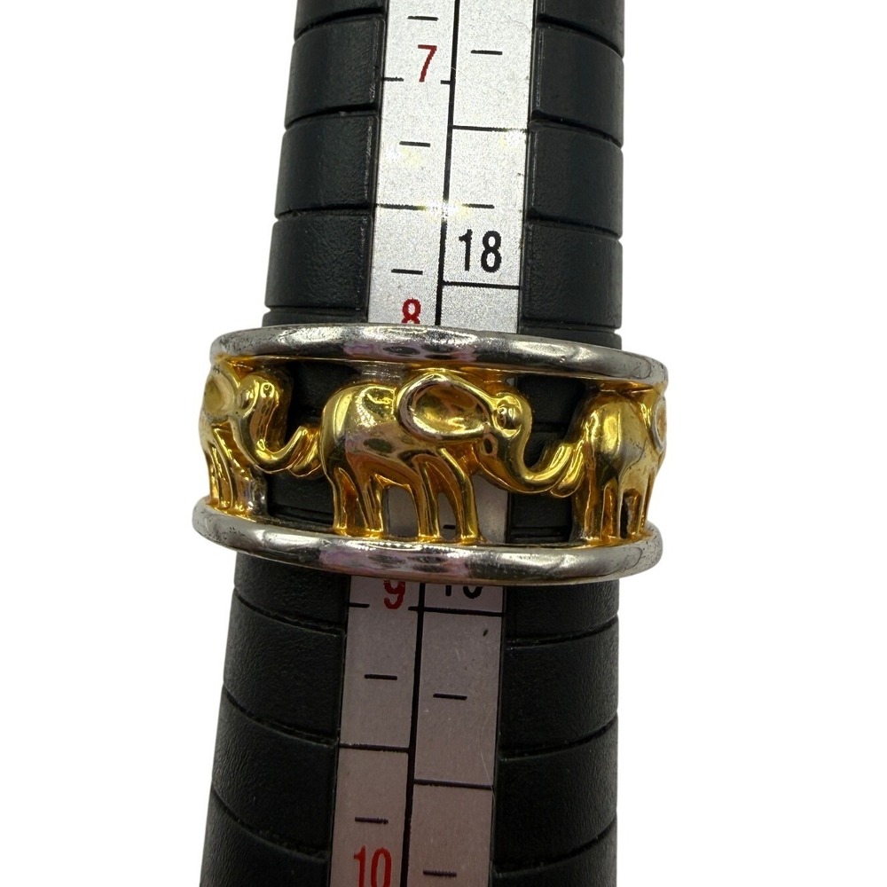Two Tone Gold Silver Elephant Band Ring Boho Maximalist Retro Jewelry